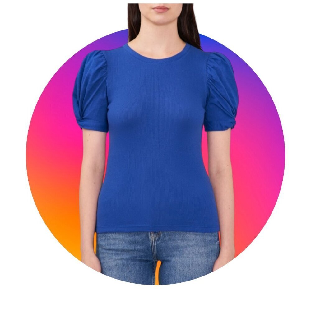 NWT - VINCE CAMUTO 100% COTTON BLUE PUFF SLEEVE RIB TOP - SIZE XXL